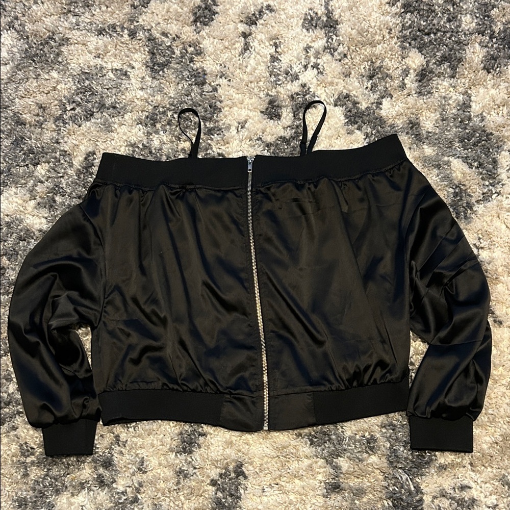 Rue21 Black Off-Shoulder Bomber Jacket
